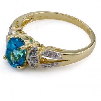9ct gold Blue Topaz / Diamond Ring size U